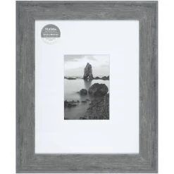 11x14 Matted To 5x7 Wide Flat Profile With White Mat Wall Frame, Grey