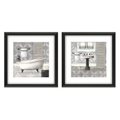 2-Piece Grey Bathroom Framed Wall Art, 11"