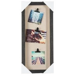 3-Opening Distressed Linear Photo Clip Collage Wall Frame, 10x22