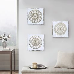 3-Piece Foiled Star Canvas Wall Art Set, 12" -Home Decor Store 3 piece foiled star canvas wall art set 12 4
