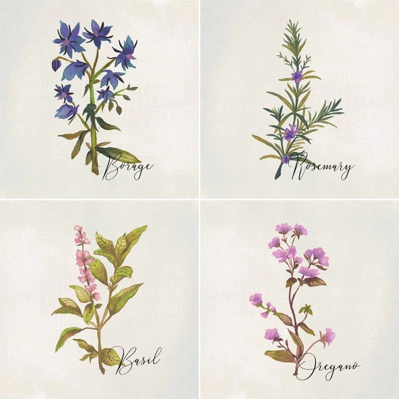 4-Piece Floral Canvas Wall Art Set, 10" 1 4-Piece Floral Canvas Wall Art Set, 10"