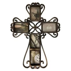 5-Opening Bronze Ornate Antique Cross Collage, 21x27