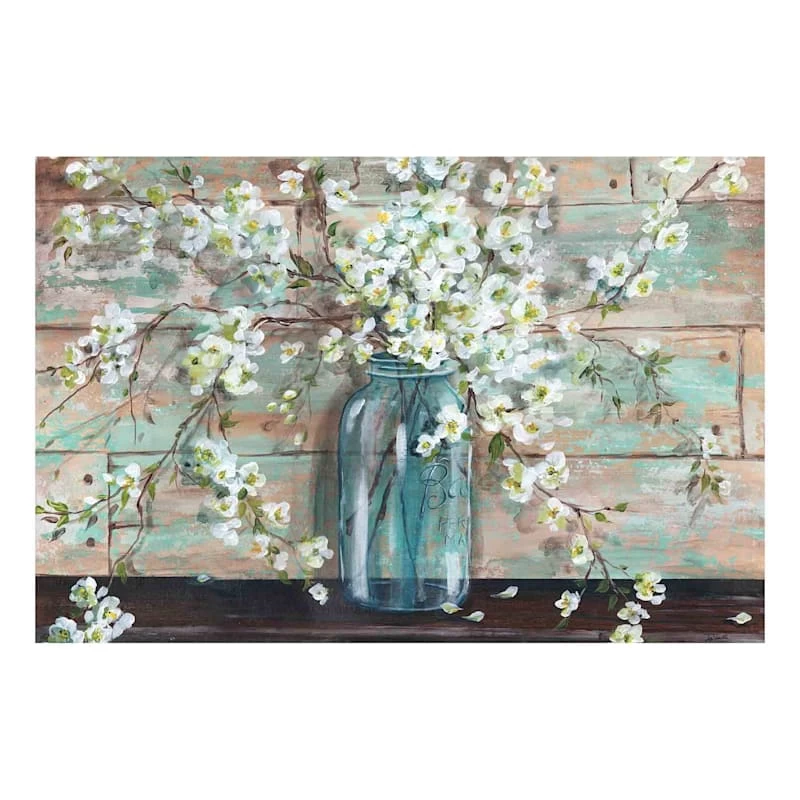 Blossoms In Mason Jar Embellished Canvas Wall Art, 36x24 1 Blossoms In Mason Jar Embellished Canvas Wall Art, 36x24