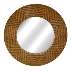 Brown Faux Carved Wood Round Wall Mirror, 31"