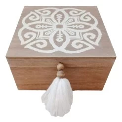 Decorative Wood Box With Tassels, 7X6