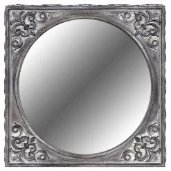 Fleur-de-lis Embossed Framed Wall Mirror, 12"