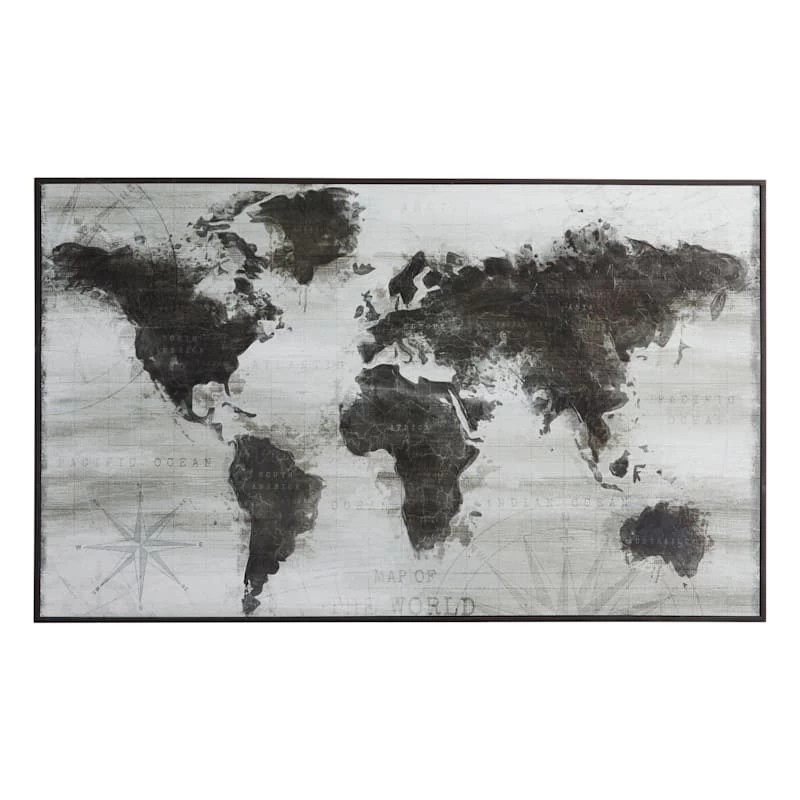 Found & Fable Black & White Map Framed Canvas Wall Art, 61x36 1 Found & Fable Black & White Map Framed Canvas Wall Art, 61x36