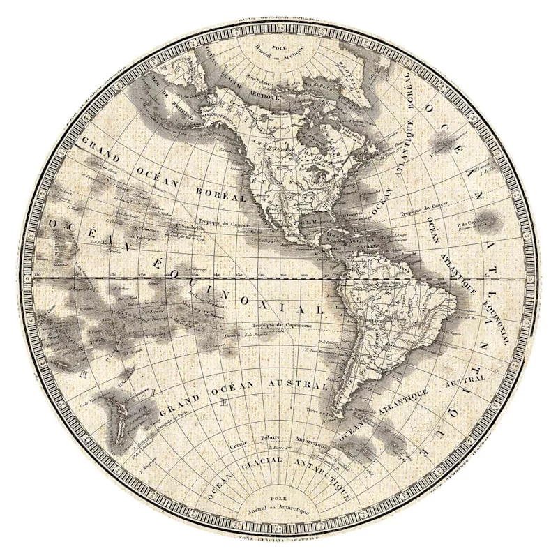 French World Map III Round Canvas Wall Art, 28" 1 French World Map III Round Canvas Wall Art, 28"