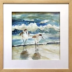 Glass Framed Beach Birds Print Wall Art, 17"
