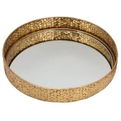 Gold Foiled Round Mirror Decorative Tray, 16"