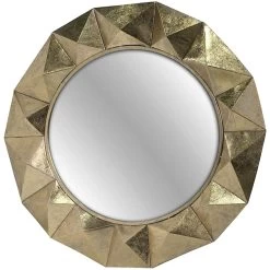 Gold Geometric Round Wall Mirror, 36"