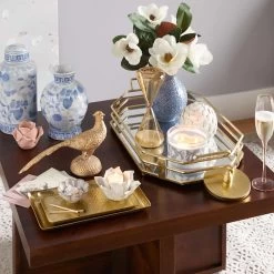 Home Decor Store -Home Decor Store gold glass tray with mirror top 23x13 2