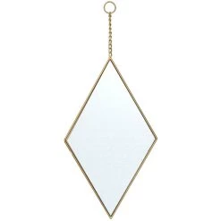Gold Metal Diamond Shaped Hanging Wall Mirror, 10x18