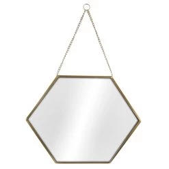 Gold Metal Hexagon Shaped Hanging Wall Mirror, 16"