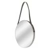 Hanging Round Wall Mirror With Leather Strap, 20"