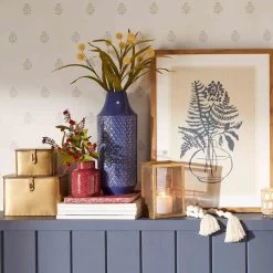 Honeybloom Glass Framed Navy Blue Botanical Print Wall Art, 19x25 -Home Decor Store honeybloom glass framed navy blue botanical print wall art 19x25 3