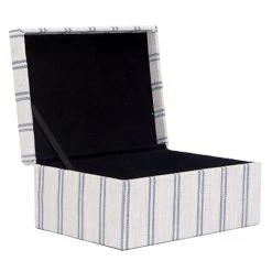 Honeybloom Ivory & Blue Striped Decorative Box, 9x7 -Home Decor Store honeybloom ivory blue striped decorative box 9x7 3