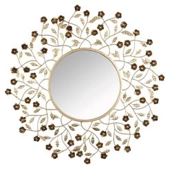 Metal Floral Framed Wall Mirror, 26"