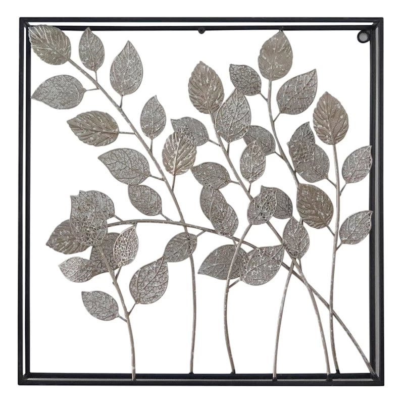Metal Whitewashed Leaves Wall Art, 16" 1 Metal Whitewashed Leaves Wall Art, 16"