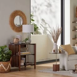 Natural Raffia Framed Round Wall Mirror, 29" -Home Decor Store natural raffia framed round wall mirror 29 2