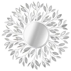 Providence Round Silver Metal Leaf Wall Mirror, 30"