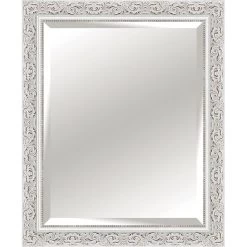 Rectangle Solid Wood Antique White Wall Mirror, 28x34