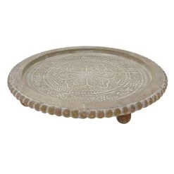 Round Wood Carved Tray, 12x2