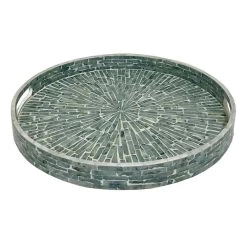 Ty Pennington Blue Capiz Mosaic Round Decorative Tray, 15"