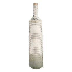 White & Gold Ribbed Floor Vase, 36"