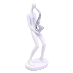 White & Silver Saxophone Player Figurine, 12"