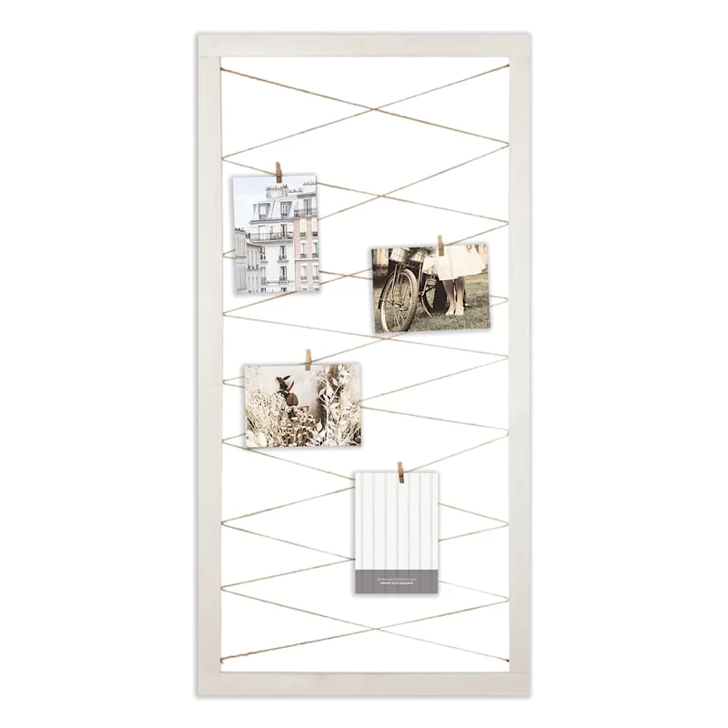 White String Collage With Clothespin Photo Clips, 20x40 1 White String Collage With Clothespin Photo Clips, 20x40