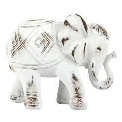 Whitewashed Elephant Figurine, 7"