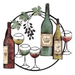 Wine Bottle Round Metal Wall Decor, 26"