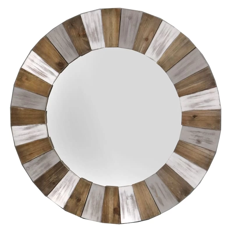 Wooden Multicolored Patch Round Wall Mirror, 30" 1 Wooden Multicolored Patch Round Wall Mirror, 30"